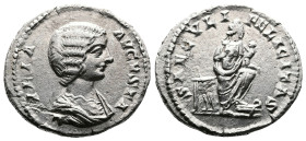 Julia Domna, 193-217 AD. AR Denarius (19.3 mm, 3.26 g.). Rome, circa 200 AD. IVLIA AVGVSTA Draped bust of Julia Domna to right. Rev. SAECVLI FELICITAS...