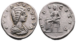 Julia Domna, 193-217 AD. AR Denarius (18 mm, 3.3 g.), Laodicea ad Mare, circa 196-202 AD. IVLIA AVGVSTA Draped bust of Julia Domna to right. Rev. PVDI...