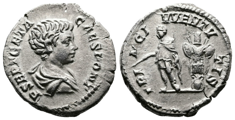 Geta, as Caesar, 198-209 AD. AR Denarius (18.5 mm, 3.1 g.). Rome, 201-202 AD. P ...