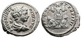 Caracalla, 196-217 AD. AR Denarius. (19.2 mm, 2,86 g.). Rome, 201 AD. ANTONINVS PIVS AVG, laureate and draped bust of Caracalla right. Rev. PART MAX P...