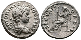 Caracalla, 198-217 AD. AR Denarius (19.1 mm, 2.34 g.). Laodicea ad Mare, circa 200-201 AD. ANTONINVS AVGVSTVS Laureate, draped and cuirassed bust of C...