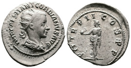 Gordian III, 238-244 AD, AR Antoninianus (23.4 mm, 4.46 g.). Antioch, 239 AD. IMP CAES M ANT GORDIANVS AVG Radiate, draped and cuirassed bust of Gordi...