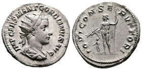 Gordian III, 238-244 AD. AR. Antoninianus (22mm, 4.79 g.). Rome, 238 AD. IMP CAES M ANT GORDIANVS AVG Radiate, draped and cuirassed bust of Gordian II...
