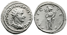 Gordian III, 238-244 AD. AR Antoninianus (22.1mm, 3,59 g.). Rome, 244 AD. IMP GORDIANVS PIVS FEL AVG, radiate, draped, and cuirassed bust of Gordian I...