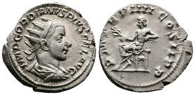 Gordian III, 238-244 AD. AR Antoninianus (22.5 mm, 5,01 g.). Rome. IMP GORDIANVS PIVS FEL AVG radiate, draped and cuirassed bust of Gordian III to rig...