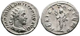 Philip I 'the Arab' . 244 – 249 AD. AR Antoninianus. (23.5 mm, 4,56 g.). Rome mint, struck 244-247 AD. IMP M IVL PHILIPPVS AVG, radiate, draped and cu...