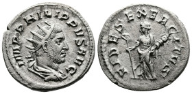 Philip I, 'the Arab' 244-249 AD. AR Antoninianus (22.1 mm., 3.3 g.). IMP PHILIPPVS AVG, radiate, draped and cuirassed bust of Philip I right. Rev. FID...