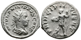 Philip II, as Caesar, 244-247 AD. AR Antoninianus (22.2mm, 4,2 g.). Rome, 244-246 AD. M IVL PHILIPPVS CAES Radiate, draped and cuirassed bust of Phili...
