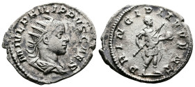Philip II, as Caesar, 244-247. AR Antoninianus (24 mm, 2.82 g.), Rome, 245 AD. M IVL PHILIPPVS CAES Radiate and draped bust of Philip II to right, see...