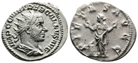 Trebonianus Gallus 251-253 AD. AR Antoninianus (22.3 mm, 3.1 g.). Rome, 251-252 AD. IMP C C VIB TREB GALLVS AVG Radiate, draped and cuirassed bust of ...