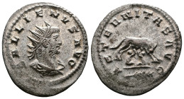 Gallienus, 253-268 AD. Silvered Bronze Antoninianus (21.3 mm, 3,11 g.). Antioch, 264-265 AD. GALLIENVS AVG Radiate, draped and cuirassed bust of Galli...