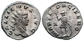 Gallienus, 253-268 AD. Silvered Bronze Antoninianus. (20.6 mm. 2,7 g.). Rome. GALLIENVS AVG, radiate head of Gallienus to right. Rev. MARTI PACIFERO, ...