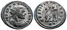 Aurelian, 270-275 AD. Silvered Bronze Antoninianus (23.6 mm, 4.4 g.). Cyzicus,272- 273 AD. IMP C AVRELIANVS AVG Radiate and cuirassed bust of Aurelian...