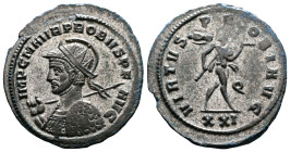 Probus, 276-282 AD. Silvered Bronze Antoninianus (22.6 mm, 3,93 g.). Siscia, IMP C M AVR PROBVS P F AVG Cuirassed bust of helmeted Probus, holding shi...