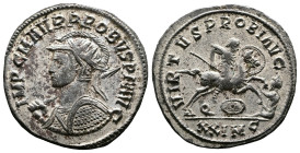 Probus, 276-282 AD. Silvered Bronze Antoninianus (21.8 mm, 3.4 g.). Cyzicus, 281 AD. IMP C M AVR PROBVS P F AVG. Cuirassed bust of helmeted Probus, ho...