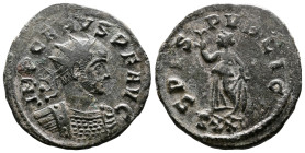 Carus, 282-283 AD. AE Antoninianus (22.7 mm, 4.4 g.). Ticinum, 282 AD. IMP CARVS P F AVG Radiate, draped and cuirassed bust of Carus to right. Rev. SP...