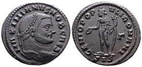 Maximianus Herculius, 286-305 AD. AE Follis (29 mm, 10,6 g.). Siscia. MAXIMIANVS NOB CAES, laureate bust of Maximianus Herculius to right. Rev. GENIO ...