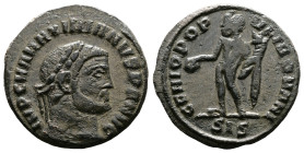 Maximianus Herculius, 286-305 AD. AE 1/4 Follis (18.9 mm, 2,94 g.). Siscia, 305 AD. IMP C M A MAXIMINVS P F AVG Laureate head of Maximinus to right. R...
