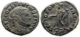 Constantius I, 293-306 AD. 1/4 Follis (19 mm, 2.50 g.). Siscia, 305-306 AD. IMP C CONSTANTIVS PF AVG Laureate head of Constantius I to right. Rev. GEN...