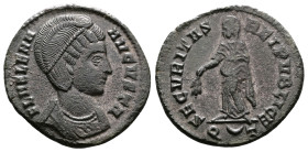Helena, 324-328/30 AD. (mother of Constantine I the Great) Silvered Bronze Follis (19.2 mm, 2,54 g.). Ticinum, 326 AD. FL HELENA AVGVSTA Diademed and ...