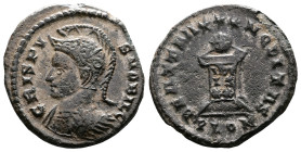 Crispus, as Caesar, 317-326 AD. AE Follis (19.5 mm, 2,66 g.). London, 323-324 AD. CRISPVS NOBIL C, helmeted and cuirassed bust of Crispus to left. Rev...