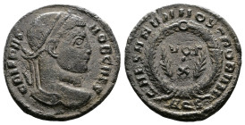 Crispus, as Caesar, 316-326 AD. AE Follis (19.9 mm, 2.89 g.). Aquileia, 322 AD. CRISPVS NOB CAES, laureate head of Crispus right. Rev. CAESARVM NOSTRO...