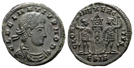 Delmatius, as Caesar, 335-337 AD. AE Follis (16.5 mm, 1,37 g.). Siscia, 336-337 AD. FL IVL DELMATIVS NOB C, laureate and cuirassed bust of Delmatius r...