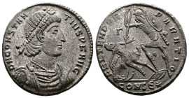 Constantius II. 324 - 355 AD. Silvered Bronze Centenionalis. (22.4mm, 6,32 g.). Constantinople mint, struck 348-351 AD. D N CONSTANTIVS P F AVG, pearl...