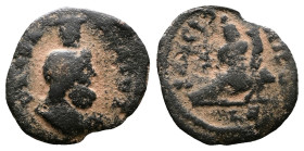 Julian II, Festival of Isis coinage.(12.1 mm, 0.51 g,) Alexandria, 4th Century AD. DEO SANCTO SARAPIDI, Serapis, head right. Rev. DEO SANCTO NILO, Nil...