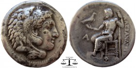 Alexander III Kings of Macedonia, Fourrée Tetradrachm Perga 221-220 BC. Head of Herakles right, wearing lionskin headdress / AΛEΞANΔΡOY, Zeus seated l...