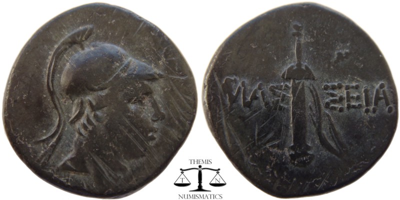 Pontos, AE22 Amaseia ca. 120 BC. Helmeted head of Ares right / AMAΣ-ΣEIAΣ, Sword...