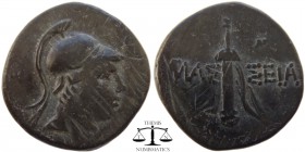 Pontos, AE22 Amaseia ca. 120 BC. Helmeted head of Ares right / AMAΣ-ΣEIAΣ, Sword in sheath. SNG BM 1051. 22 mm., 6,5 g.