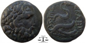 Mysia, AE22 Pergamon ca. 190-133 BC. Laureate, bearded head of Asklepios or Zeus right / AΣKΛHΠIOY ΣΩTHΡOΣ, serpent-entwined omphalos. BMC 158. 22 mm....