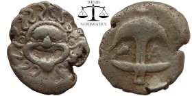 Thrace, AR Drachm Apollonia Pontika 450-400 BC. Upturned anchor; crayfish to left; A to right / Gorgoneion. SNG BM Black Sea 153-7. Note 5h damange. 1...