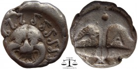 Thrace, AR Drachm Apollonia Pontika 450-400 BC. Upturned anchor; crayfish to left; A to right / Gorgoneion. SNG BM Black Sea 153-7. 15 mm., 3,9 g.