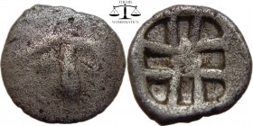 Mysia, AR Hemidrachm Parion ca 480 BC. Gorgoneion facing / Incuse square containing cruciform pattern with dot at centre. Sear SG 3917. 13 mm., 2,6 g.