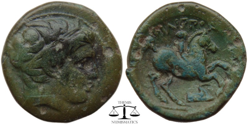 Kings of Macedonia, AE19 Philip II 359-336 BC. Head of Apollo right, hair bound ...
