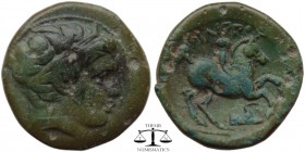 Kings of Macedonia, AE19 Philip II 359-336 BC. Head of Apollo right, hair bound in a taenia / ΦIΛIΠΠOY, youthful rider on horseback right. Prow beneat...