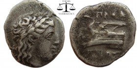 Bithynia, AR Hemidrachm Kios 350-300 BC. Laureate head of Apollo right, KIA beneath head. / ΠΡOΞ-ENOΣ above and beneath prow of galley left, ornamente...