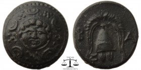 Philip III Kings of Macedonia, AE17 Salamis 323-317 BC. Facing Gorgoneion in the center, forming central boss of Macedonian shield ornamented with fiv...