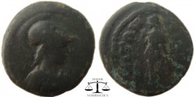 Phrygia, AE17 Hierapolis 98-217 AD. Helmeted bust of Athena right, aegis on chest / IEΡAΠO-ΛEITΩN, Nemesis standing left, holding bridle. BMC 13-15. 1...