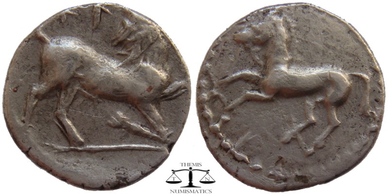 Cilicia, AR Obol Kelenderis 425-400 BC. Horse rearing left / Goat kneeling right...