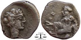 Cilicia, AR Hemiobol Tarsos 389-375 BC. Female kneeling left, casting astragaloi / Head of young male right. SNG Levante 65. 10 mm., 0,5 g.