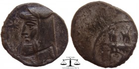 Cilicia, AR Obol Uncertain 4th century BC. Turreted head of female left / head of male left, wearing kyrbasia; star to left. SNG von Aulock 8657. 12 m...