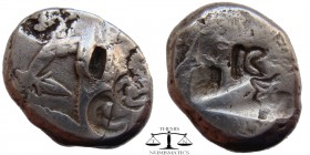 Darios I to Xerxes II Kings of Persia, AR Siglos Achaemenids ca 420-375 BC. Persian king or hero in kneeling-running stance right, holding dagger and ...