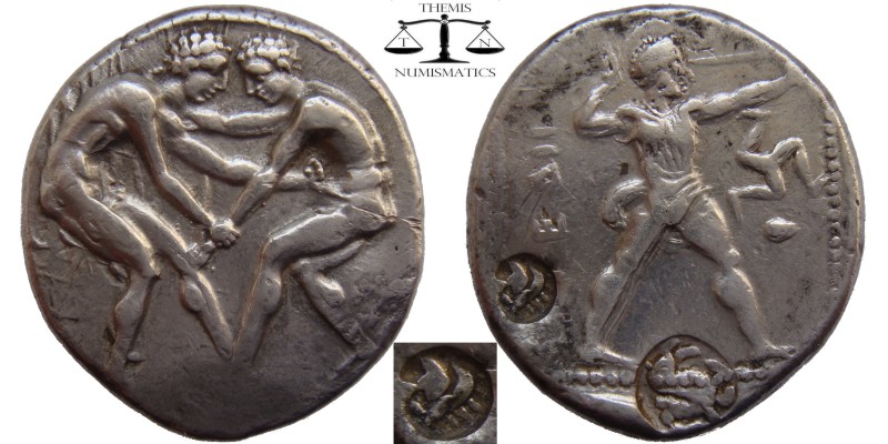 Pamphylia, AR Stater Aspendos ca. 420-370 BC. Two wrestlers grappling / EΣTFEΔII...