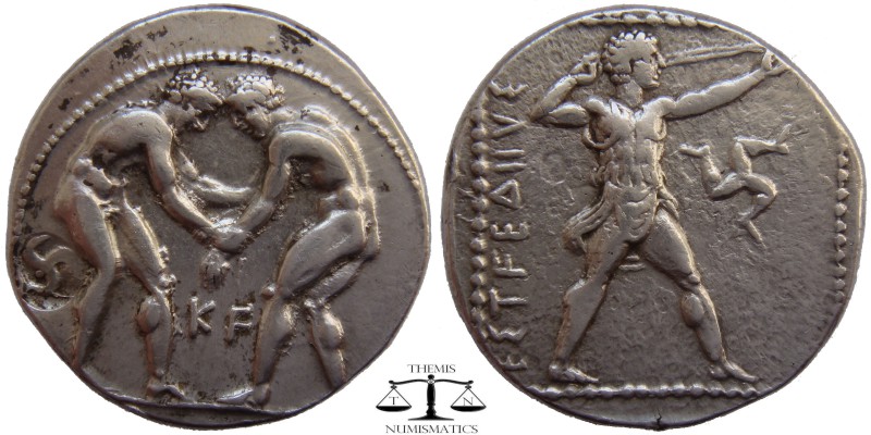 Pamphylia, AR Stater Aspendos ca. 370-330 BC. Two wrestlers grappling, KF betwee...