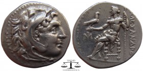 Alexander III Kings of Macedonia, AR Drachm Miletos 295-275 BC. Head of Herakles right, wearing lionskin headdress / AΛEΞANΔΡOY, Zeus seated left, rig...