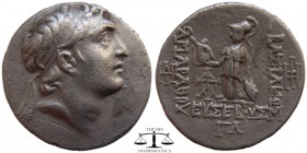 Ariarathes V Kings of Cappadocia, Eusebeia AR Drachm 130 BC. Diademed head of Ariarathes V right / Athena Nikephoros standing left; monogram to outer ...