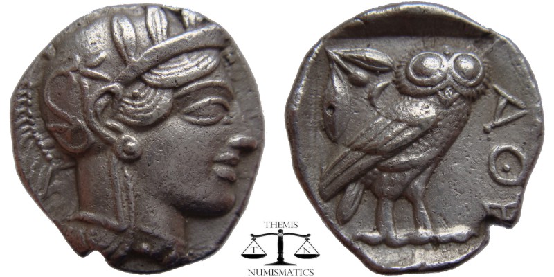 Attica, Athens AR Tetradrachm ca. 454-404 BC. Helmeted head of Athena right / AΘ...